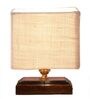 White Shade Table Lamp With Wood Base