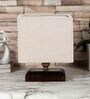 White Shade Table Lamp With Wood Base