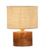 White Shade Table Lamp With Wood Base