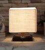 White Shade Table Lamp With Wood Base
