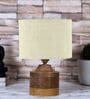 White Shade Table Lamp With Wood Base