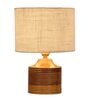 White Shade Table Lamp With Wood Base