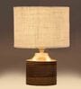 White Shade Table Lamp With Wood Base