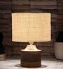 White Shade Table Lamp With Wood Base