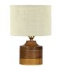 White Shade Table Lamp With Wood Base