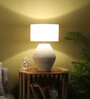 White Shade Table Lamp With Wood Base