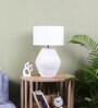 White Shade Table Lamp With Wood Base