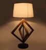 White Shade Table Lamp With Wood Base