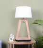 White Shade Table Lamp With Wood Base