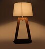 White Shade Table Lamp With Wood Base