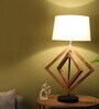 White Shade Table Lamp With Wood Base