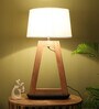 White Shade Table Lamp With Wood Base