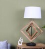 White Shade Table Lamp With Wood Base