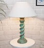 White Shade Table Lamp With Wooden Base