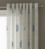 White Floral Cotton 7 Ft Sheer Eyelet Door Curtains (Set of 2)