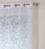 White Polycotton Floral 5ft Sheer Eyelet 2 Pcs Window Curtains