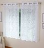 White Polycotton Floral 5ft Sheer Eyelet 2 Pcs Window Curtains