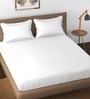 White Solid 300 TC Cotton King Size Fitted Bedsheet With 2 Pillow Covers