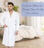White Solid Cotton Men Bath Robe With Belt (M)