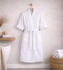 White Solid Cotton Women Bath Robe With Belt (L)