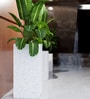 White Square Shaped Marble Polymer Floor Planter