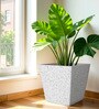 White Square Shaped Marble Polymer Floor Planter