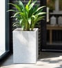 White Square Shaped Marble Polymer Floor Planter