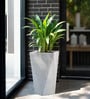White Square Shaped Marble Polymer Floor Planter