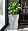 White Square Shaped Marble Polymer Floor Planter