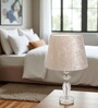 White Velvet Shade Table Lamp with Faceted Crystal Glass Base