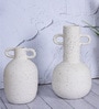 White Vertical Channel Tufting Ceramic Amphora Shaped Vase