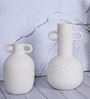 White Vertical Channel Tufting Ceramic Amphora Shaped Vase
