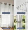 White with pom pomSolid Polyester Curtains for Door Pack of 2