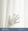 White with pom pomSolid Polyester Curtains for Window Pack of 2