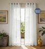 White with pom pomSolid Polyester Curtains for Window Pack of 2