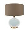 White Womb Wheat Brown Fabric Shade Table Lamp with White Base