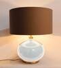 White Womb Wheat Brown Fabric Shade Table Lamp with White Base