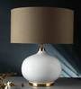 White Womb Wheat Brown Fabric Shade Table Lamp with White Base