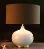 White Womb Wheat Brown Fabric Shade Table Lamp with White Base