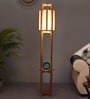 Charlotte White Cloth Shade Shelf Floor Lamp With Mango wood Base