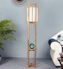 Charlotte White Cloth Shade Shelf Floor Lamp With Mango wood Base