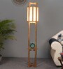 Charlotte White Cloth Shade Shelf Floor Lamp With Mango wood Base