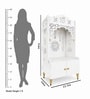 White Wooden Floor Pooja Mandir with Ik Onkar & Swastik Design Ornate Arch Laser-Cut Bell Motifs &Cabinet