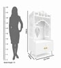 White Wooden Floor Pooja Mandir with Shubh Labh Design Floral & Peacock Feather Motifs Laser Cut Panels & Storage Cabinet