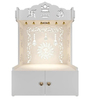 White Wooden Wall Mounted Temple with Engraved Om & Swastik Design Pooja Mandir for Home