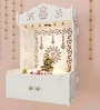 White Wooden Wall Mounted Temple with Engraved Om & Swastik Design Pooja Mandir for Home