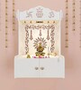 White Wooden Wall Mounted Temple with Engraved Om & Swastik Design Pooja Mandir for Home