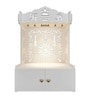 White Wooden Wall Mounted Temple with Engraved Om & Swastik Design Pooja Mandir for Home