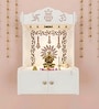 White Wooden Wall Mounted Temple with Engraved Om & Swastik Design Pooja Mandir for Home