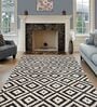 White Geometric Wool 5 ft x 7 ft Machine Made Carpet